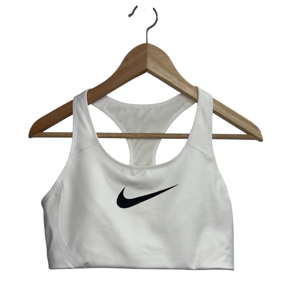 NWT Nike Dri-FIT Sz XL Swoosh Medium Support Sports Bra White Black Racerback - Picture 2 of 8